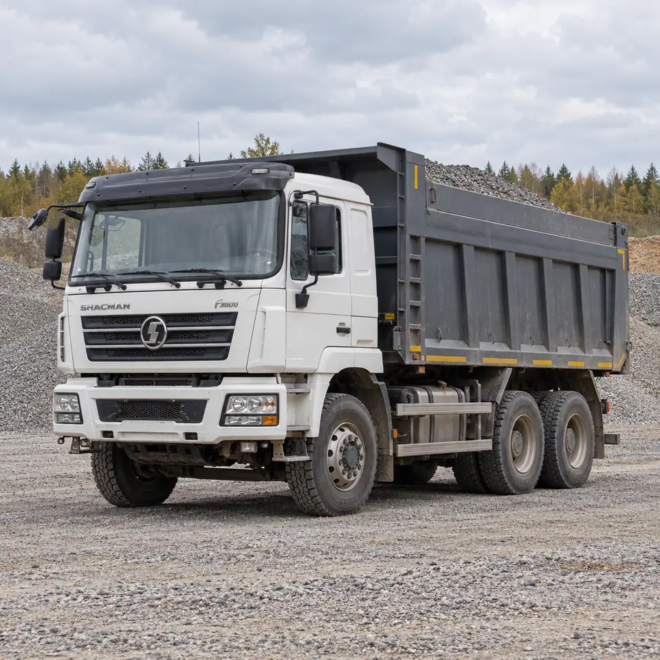 Иллюстрация: дорожный самосвал Shacman 6×4 с наращёнными бортами и щебнем